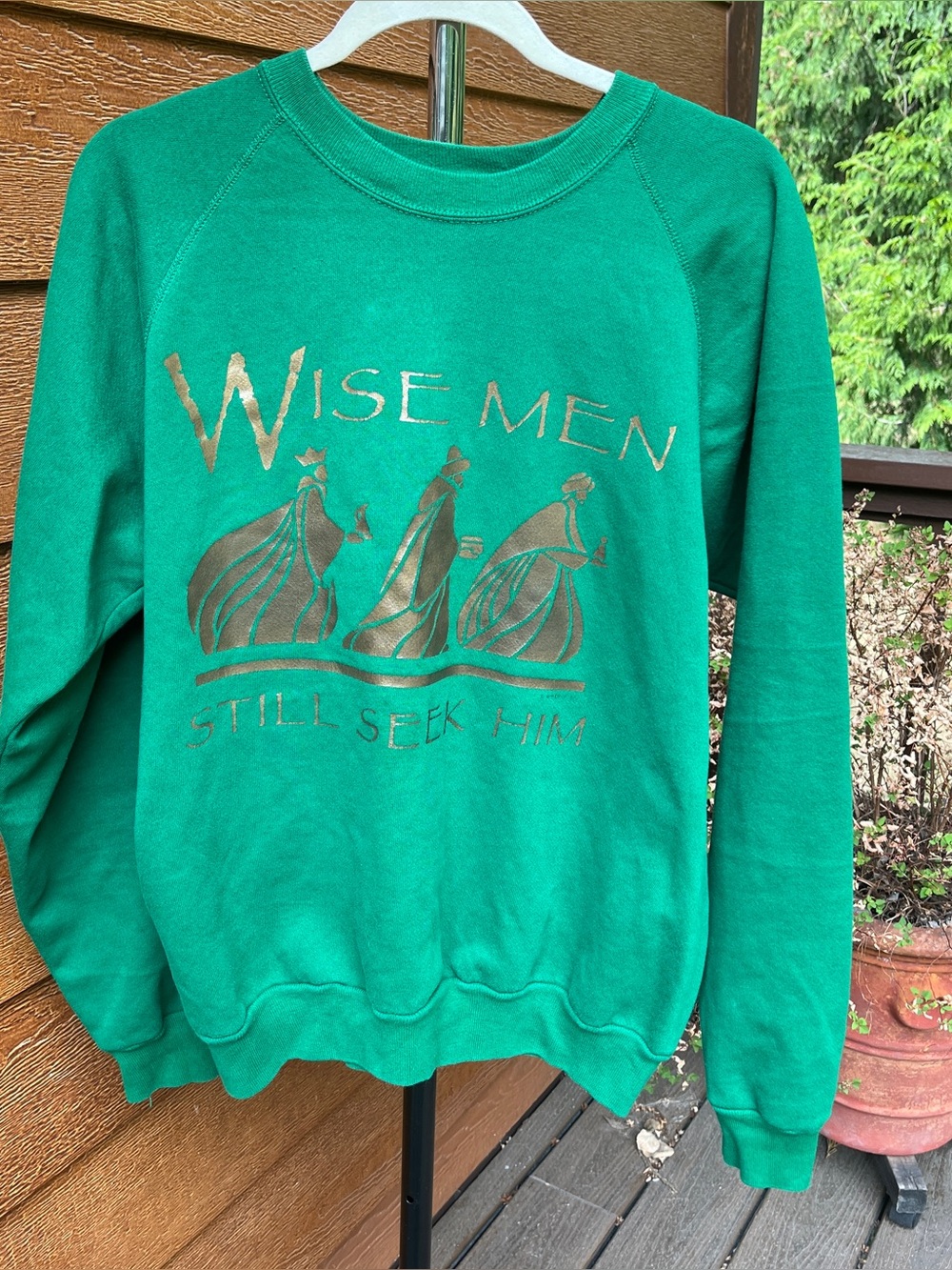 Vintage WKM Green Wise Men Still Seek Him Christian Holiday Sweatshirt Women XL